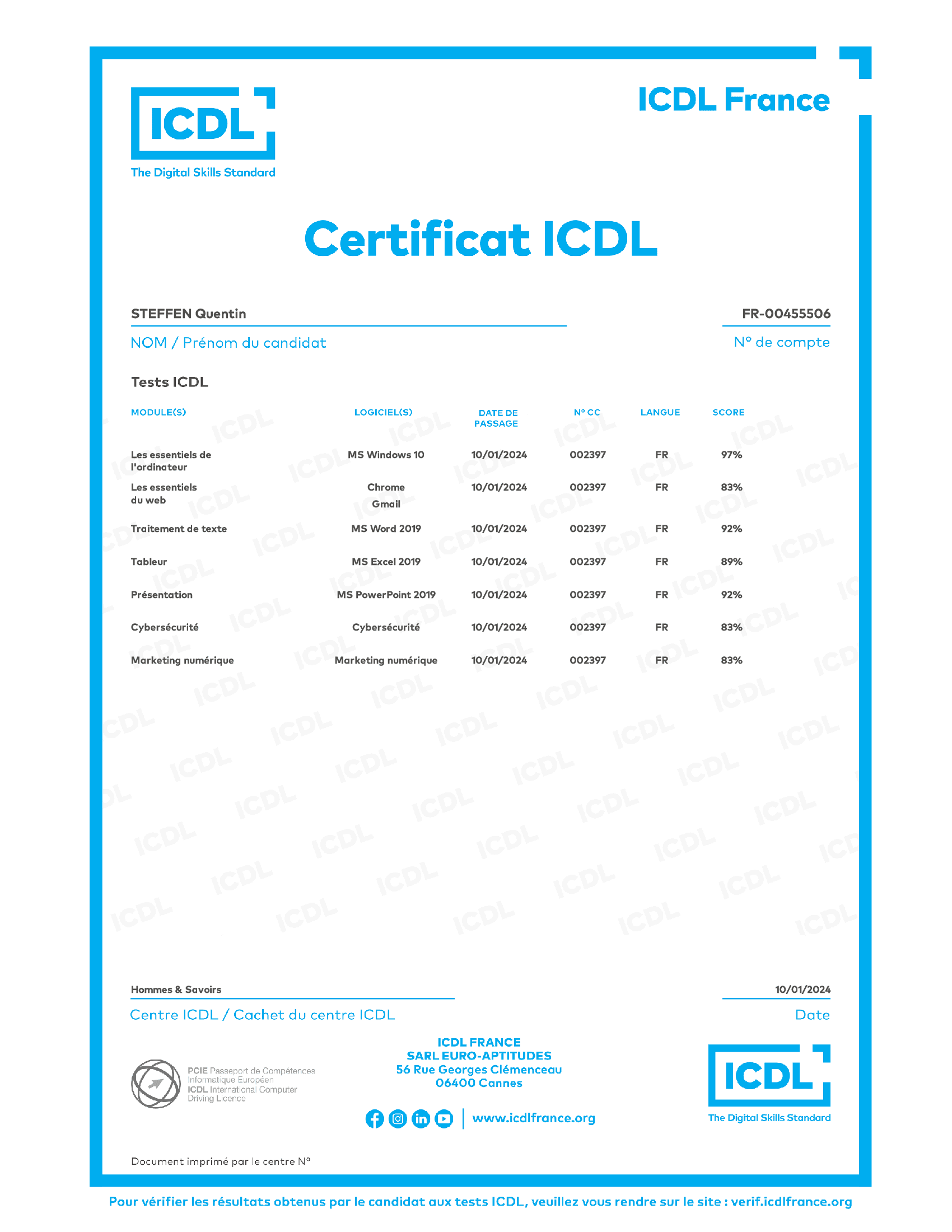 Certification PCIE / ICDL